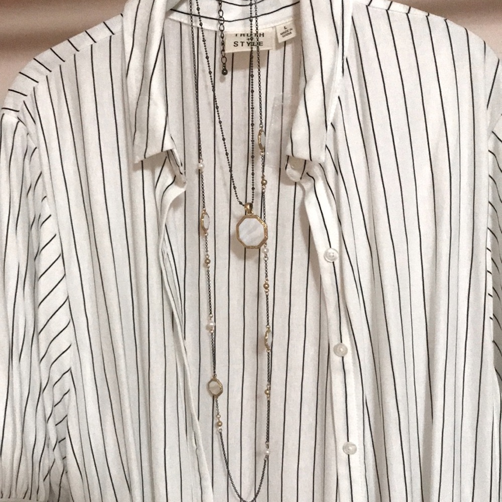 Lia Sophia Mother of Pearl on Black Chain 2-in-1 Necklace NWOT